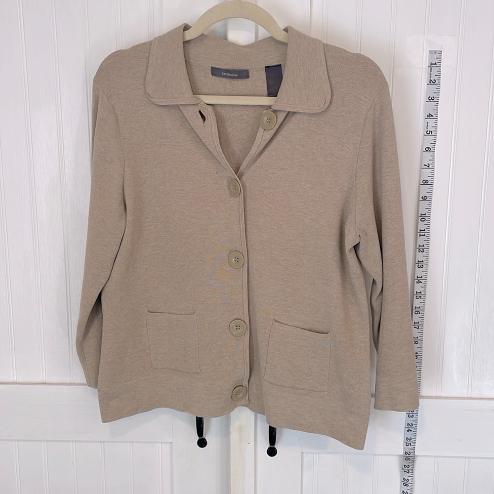 Liz Claiborne, beige cardigan with front pockets size L
